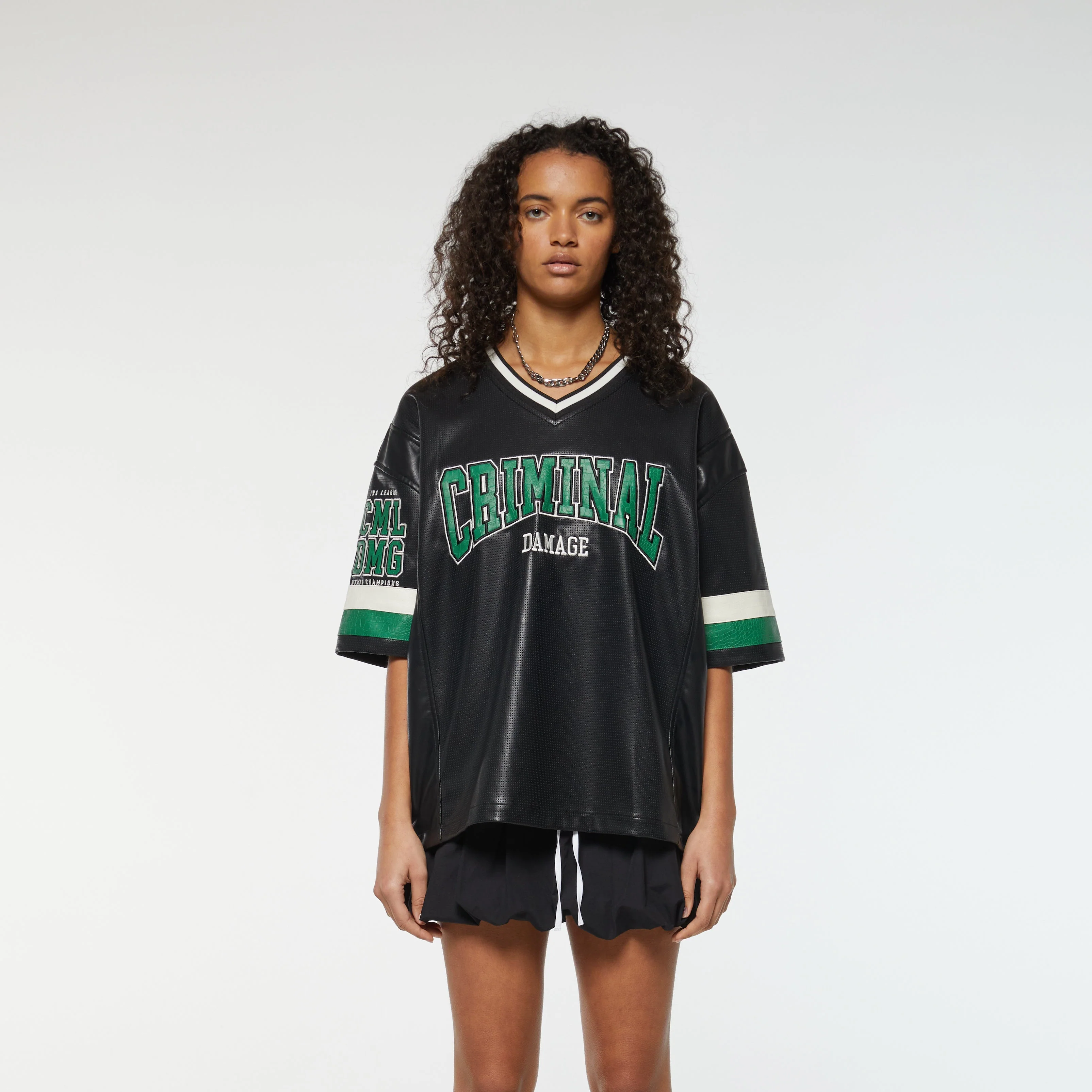 STADIUM LEATHER V NECK TOP - Image 3