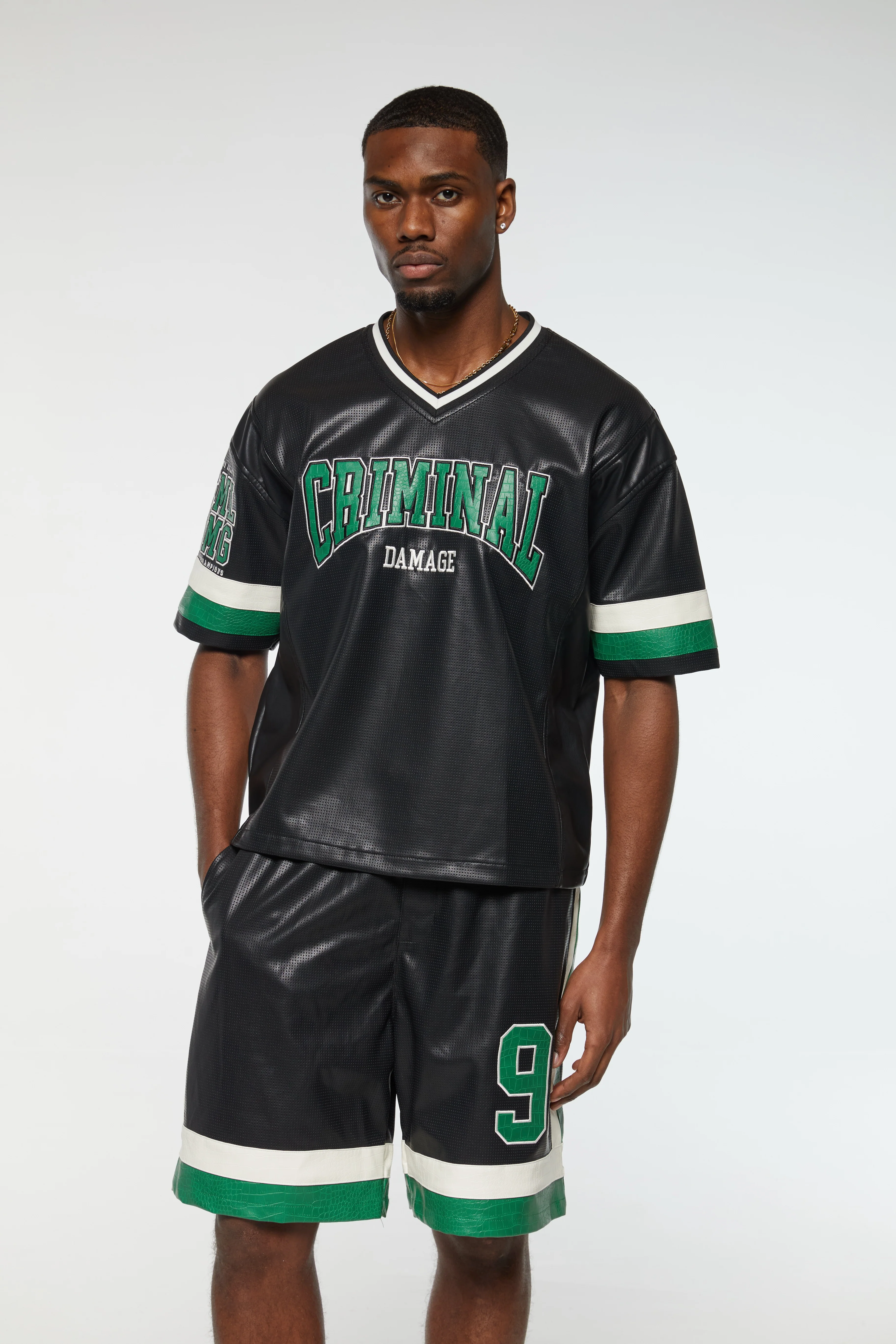 STADIUM LEATHER V NECK TOP - Image 6